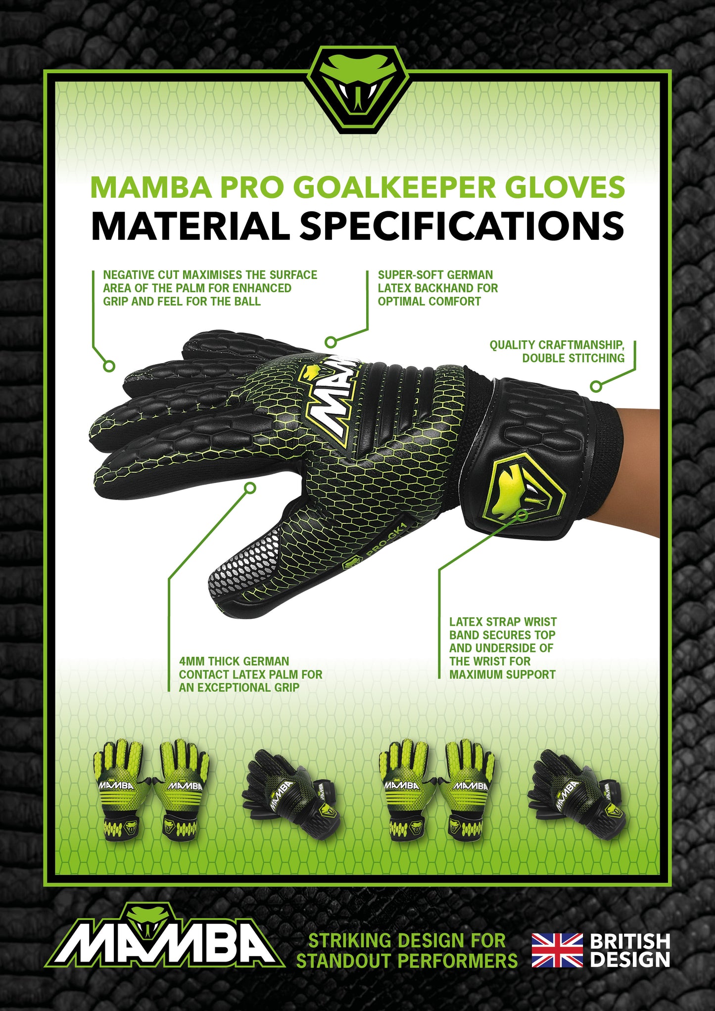 Black MAMBA PRO Goalkeeper Gloves